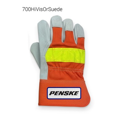 Hi Vis Orange Suede Cowhide Leather Work Gloves (Pairs)